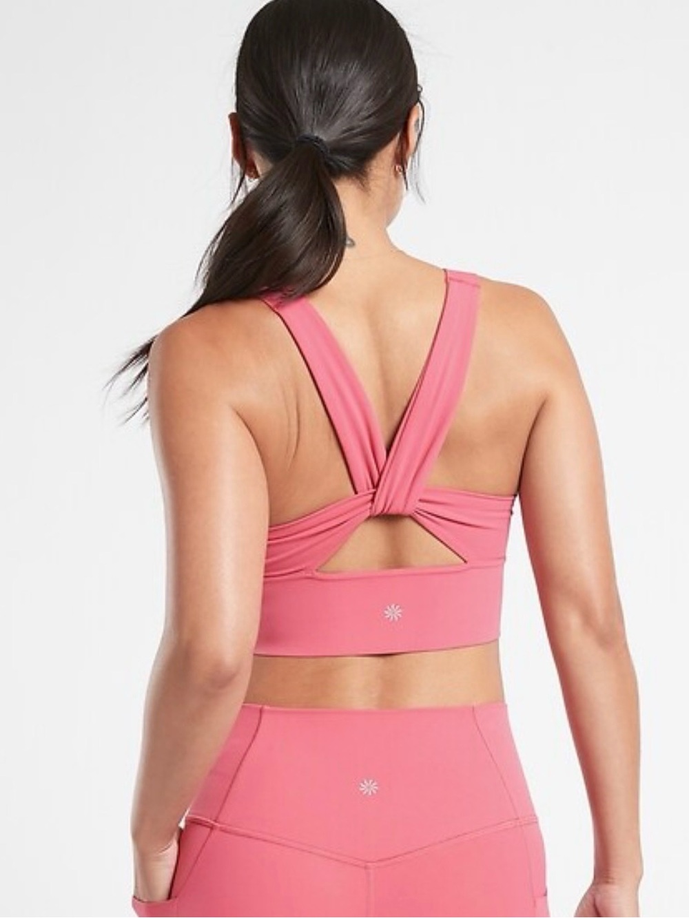 Athletea Warrior Twist Longline Bra Women's Pink Twist-Back Sports Bra Sz Small